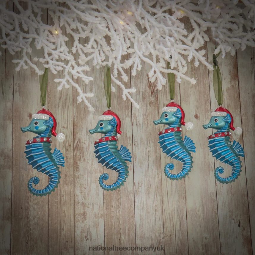 decoration | National Tree Company 4 Piece HGTV Home Collection Teal Seahorse Ornaments F2L4F528